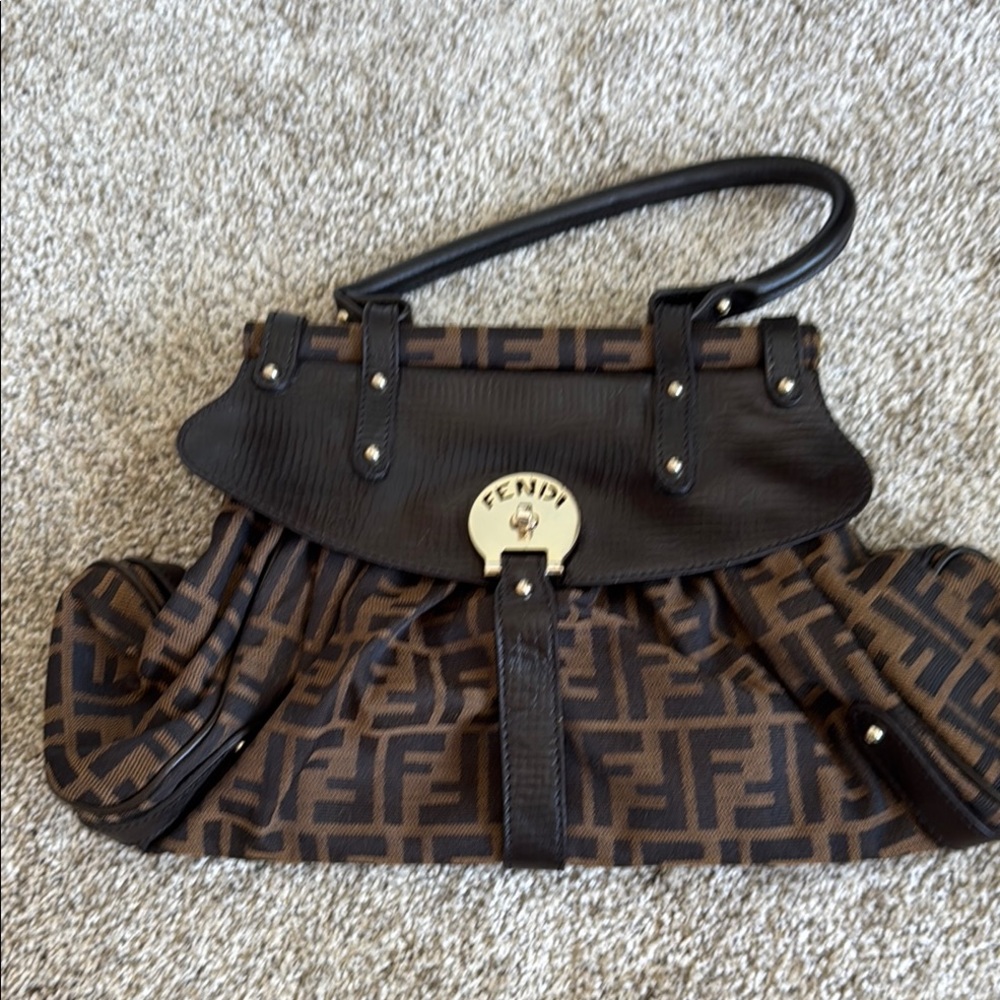 Fendi FF Monogram Brown Black Shoulder Bag